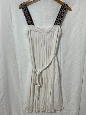Tory Burch Womens M White Dress Black Embellishment Strappy Loose Boho Chic
